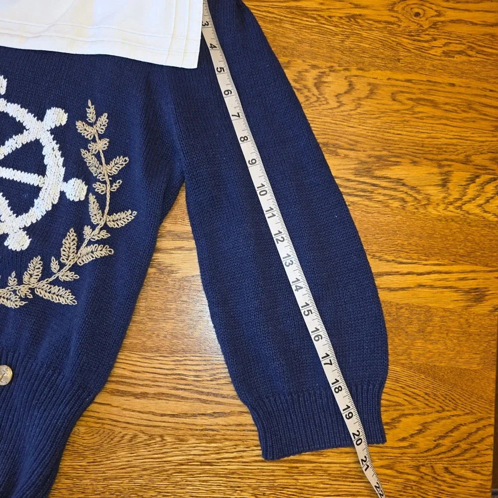 Vintage Nautical Sailor Herman Geist Sweater Navy Ship Wheel Gold Anchor Buttons